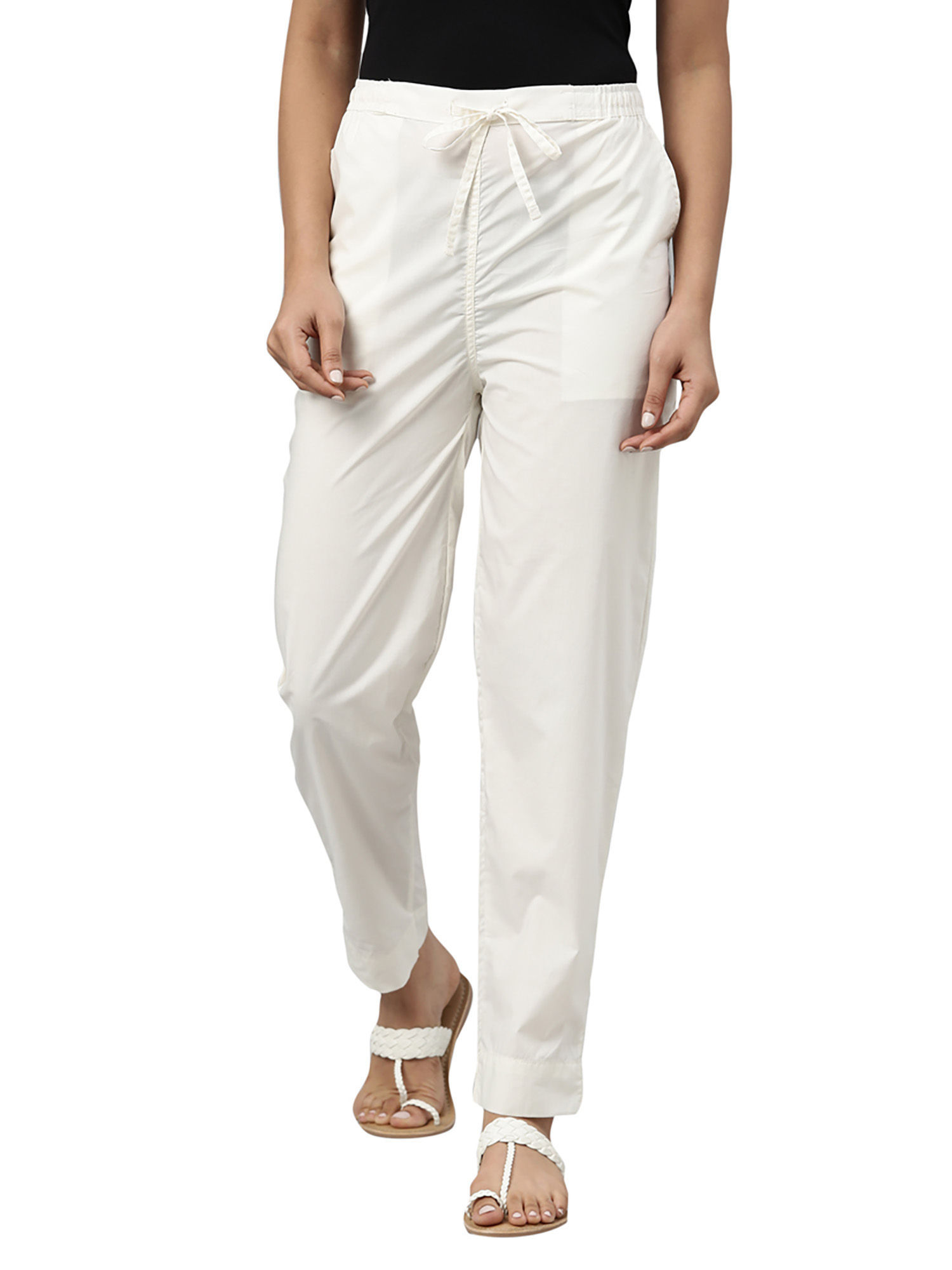 Buy Hooever Womens Casual High Waist Cotton Linen Straight Leg Pants Lounge  Pants White Small at Amazonin
