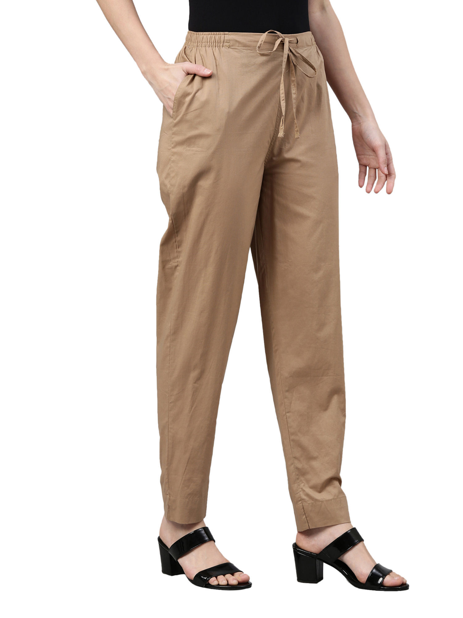 COFFEE BROWN COTTON SOLID CARGO PANT  ROOKIES