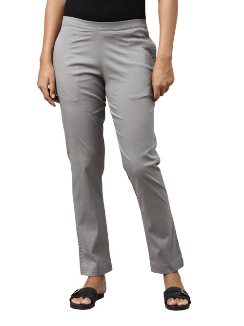 Buy Go Colors Women Grey Skinny Fit Cotton Stretch Pants Online