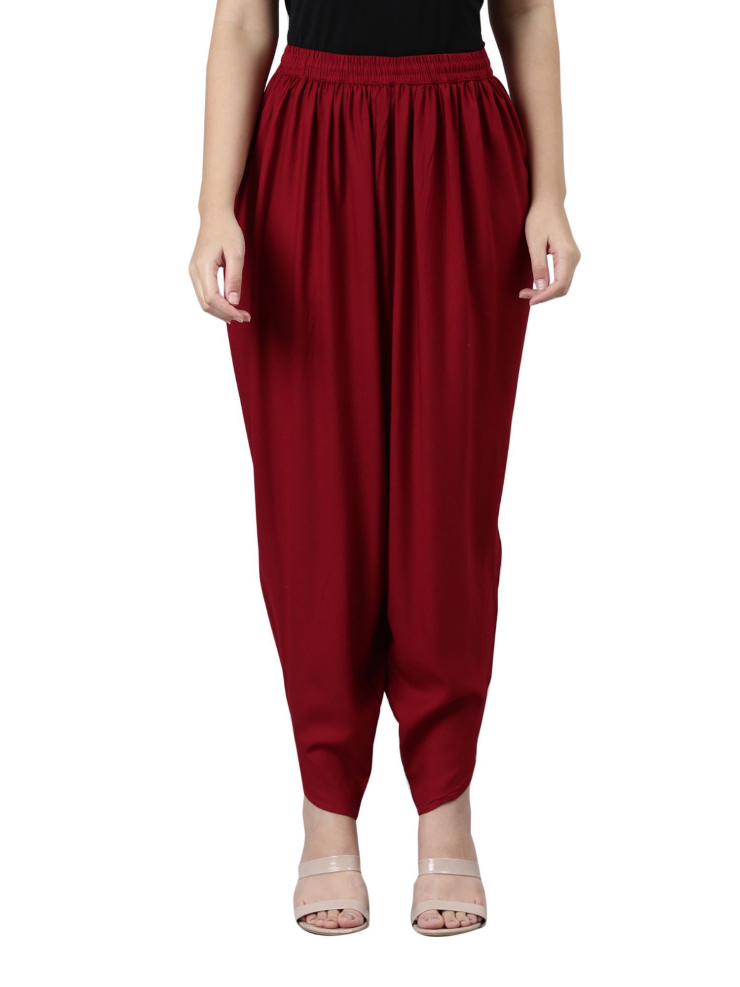 Buy Womens Solid Bright Red Viscose Casual Pants Online  Go Colors