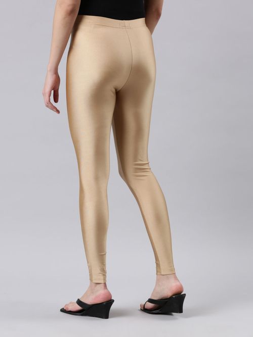 Go Colors Women Solid Gold Shimmer Leggings (XL) (XL)