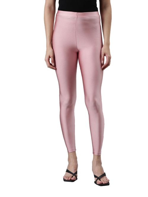 Go Colors Women Solid Dusty Rose Slim Fit Shimmer Leggings