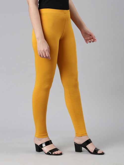 Buy Go Colors Women Solid Bright Mustard Ankle Length Leggings Online