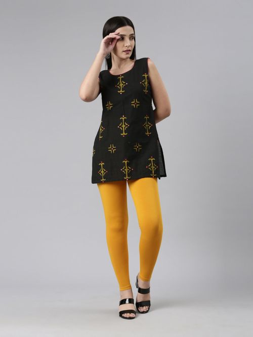 Buy Go Colors Women Solid Bright Mustard Ankle Length Leggings Online