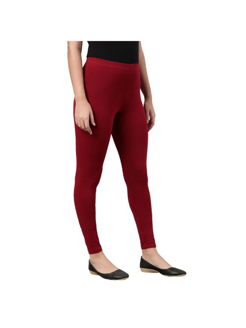 Women Solid Bright Red Slim Fit Ankle Length Leggings - Tall