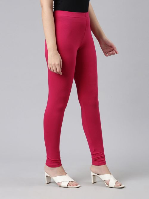 Buy Go Colors Women Solid Dark Pink Ankle Length Leggings online
