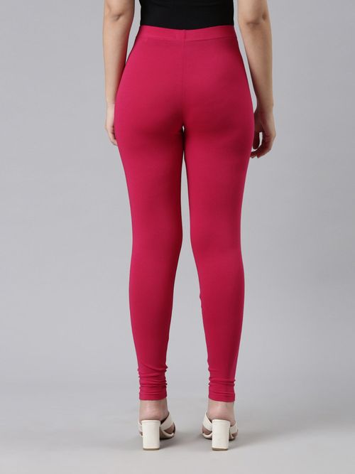 Pink Mid Waist Go Colors Ankle Length Leggings, Casual Wear, Skin