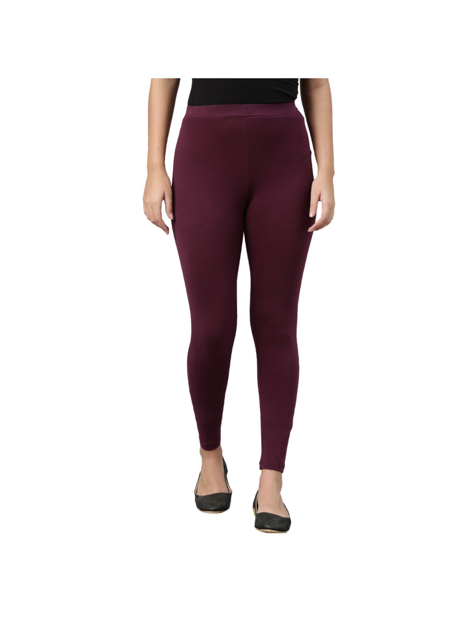 Buy Now Slim Fit Ankle-Length Leggings Maroon Color Cotton Knitted Leggings  – Lady India