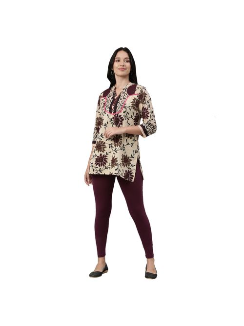 Buy Now Slim Fit Ankle-Length Leggings Maroon Color Cotton Knitted Leggings  – Lady India
