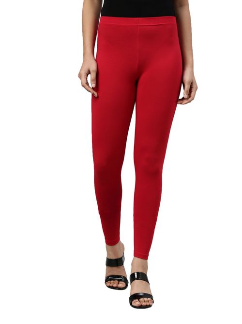 Go Colors Women Solid Dark Red Slim Fit Ankle Length Leggings - Tall (S) (S)