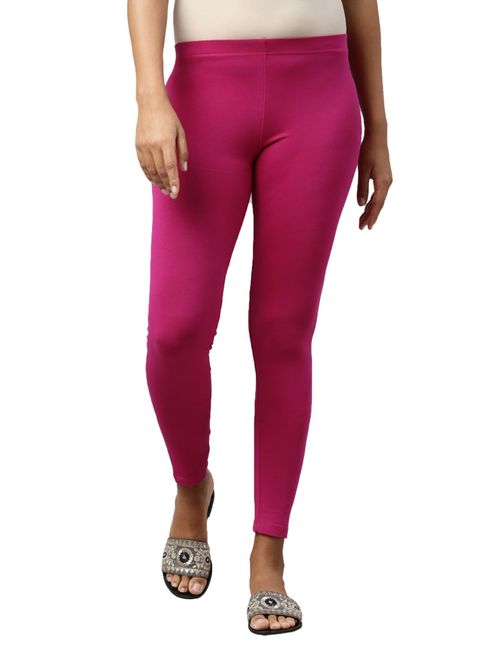 Go Colors Women Solid Dark Rose Slim Fit Ankle Length Leggings - Tall (S)  (S)