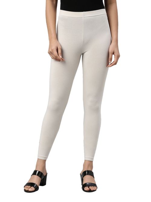 Go Colors Women Solid Off White Ankle Length Leggings - Tall (S) (S)