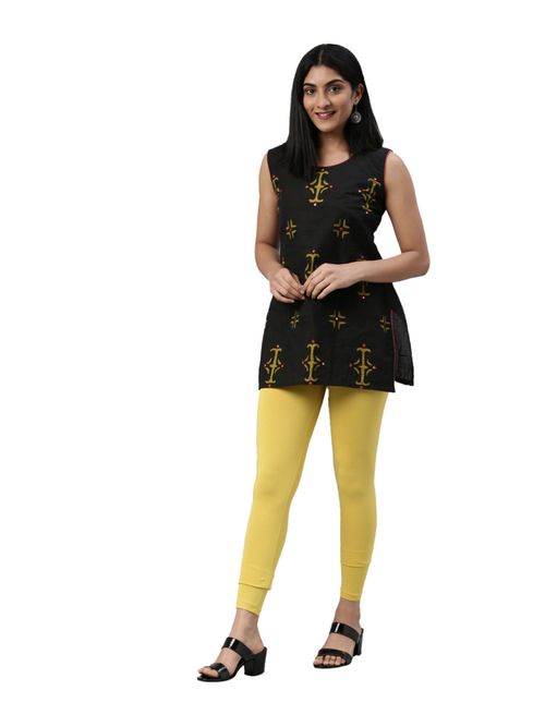 Women Solid Bright Yellow Ankle Length Leggings