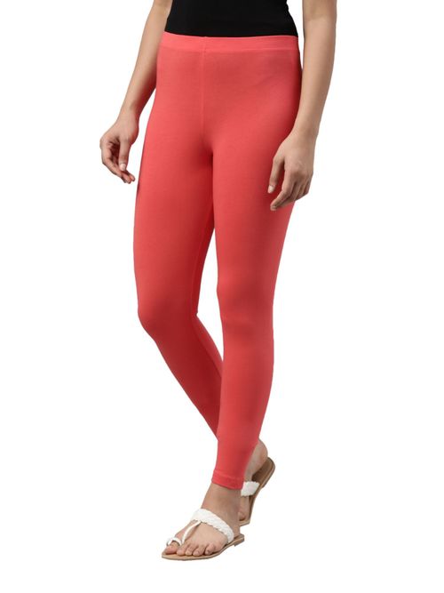Buy Go Colors Women Solid Medium Coral Slim Fit Ankle Length Leggings - Tall  Online