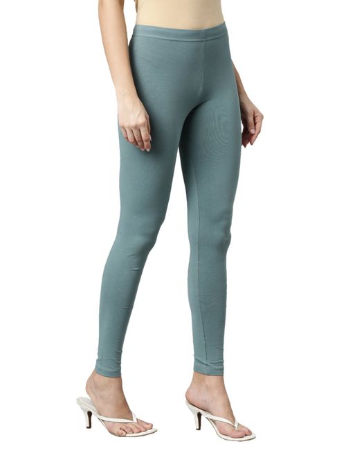 Go Colors Women Solid Leaf Green Slim Fit Ankle Length Leggings - Tall