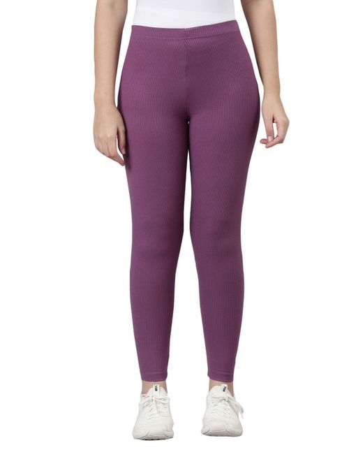 Buy Go Colors Women Solid Lilac Ribbed Leggings Online
