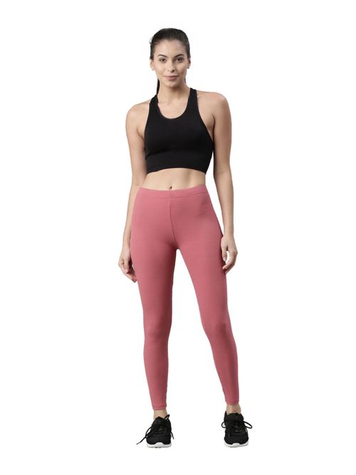 Go Colors Women Solid Rusty Pink Ribbed Leggings (XL) (XL)