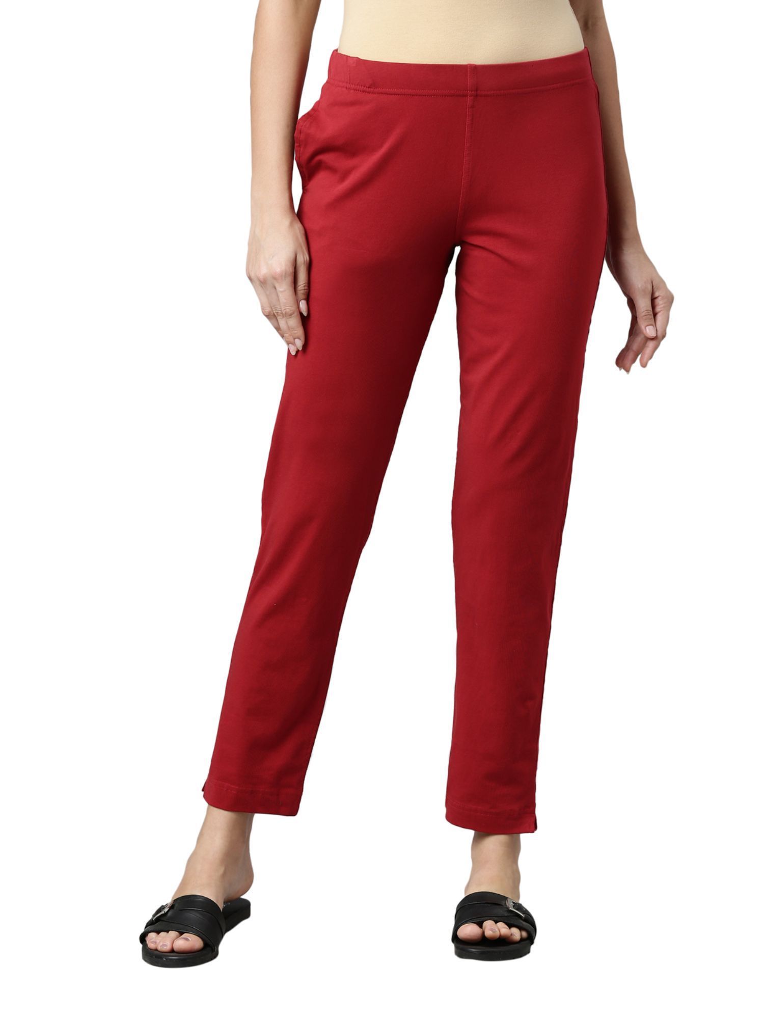 Buy GO COLORS Women Solid Coral Mid Rise Cotton Pants - S at Amazon.in