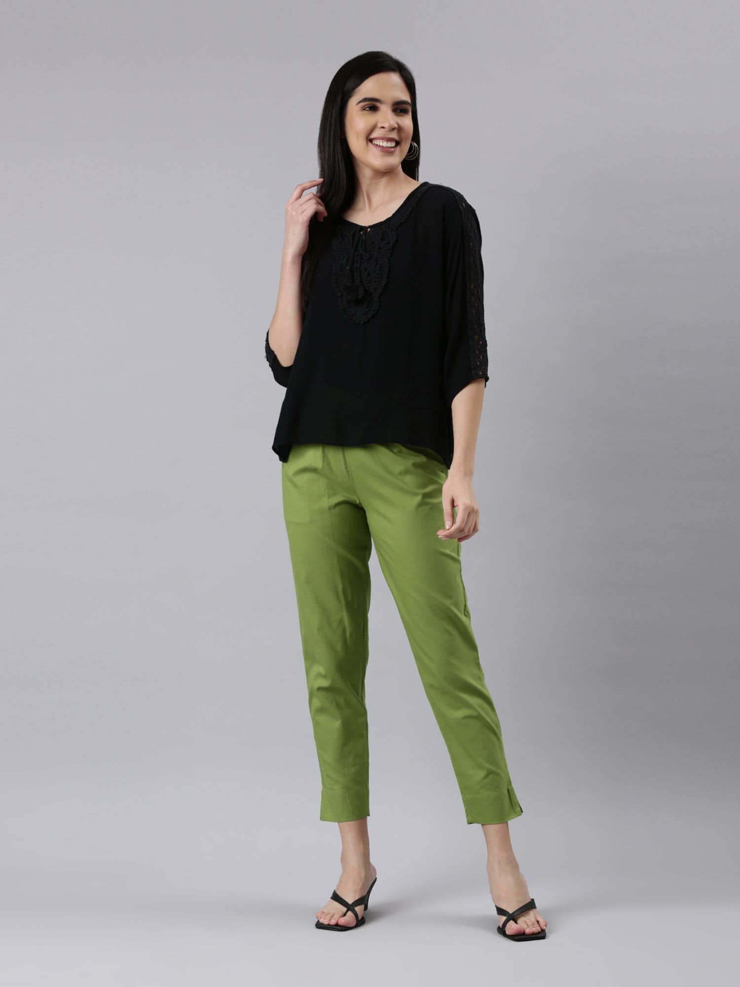 Straight Fit Stretchable Pant Pista Green