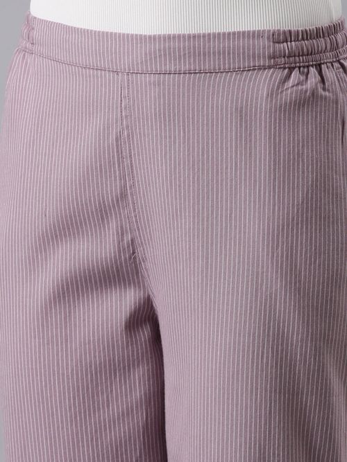 Buy GO COLORS Women Stripe Purple Printed Pencil Pant at
