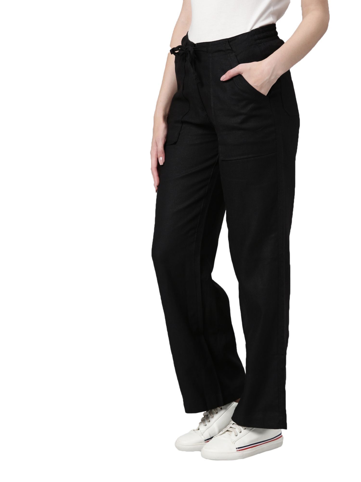 Buy Women Black Regular Fit Solid Wide Leg Drawstring Track Pants  Track  Pants for Women  Sassafrasin