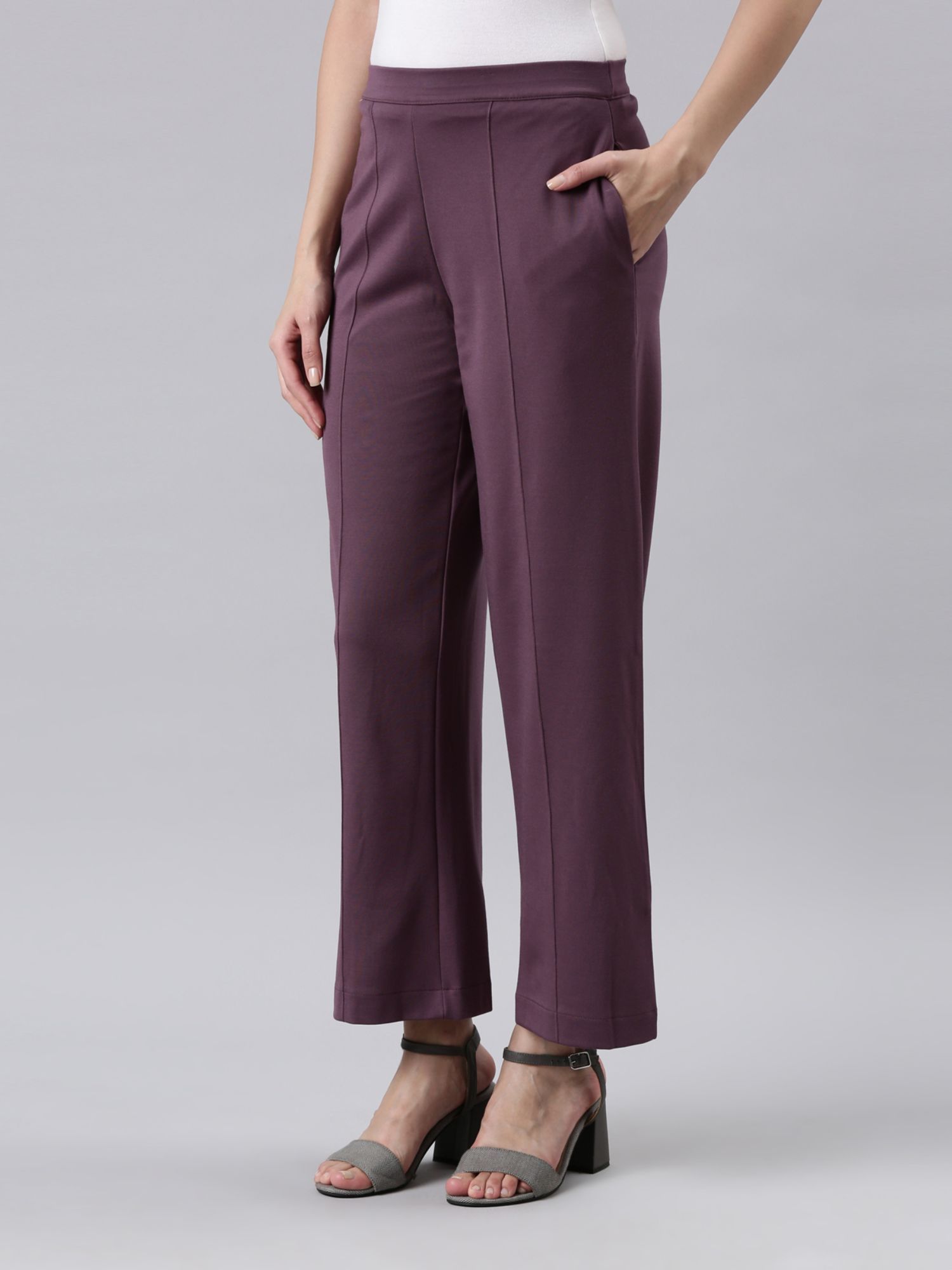 High-Waisted Wide Leg Trousers in Purple - SocietyA