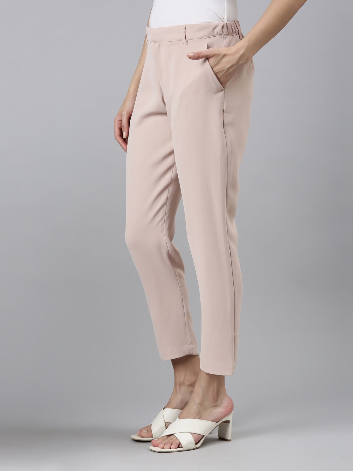 Buy Dusty Pink Linen Elasticated Wide Leg Formal Trouser Online   FableStreet