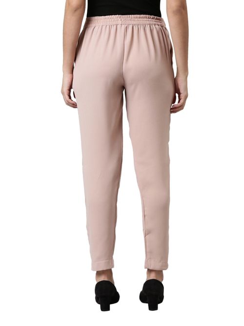 Go Colors Women Solid Light Pink Crepe Pants (M) (M)