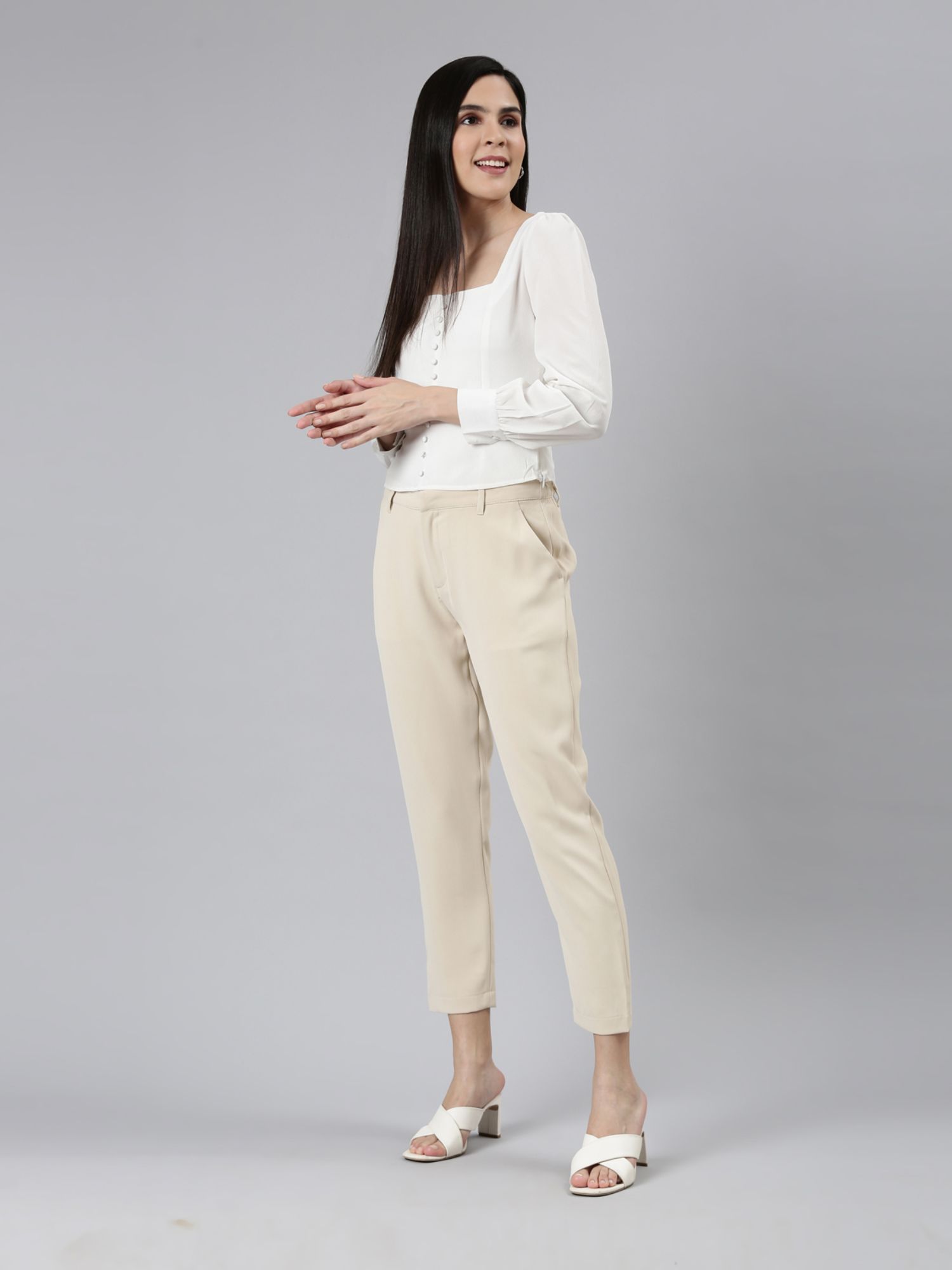 Buy online Women Cream Cotton Trouser from bottom wear for Women by Kami  Kubi for ₹799 at 53% off | 2024 Limeroad.com