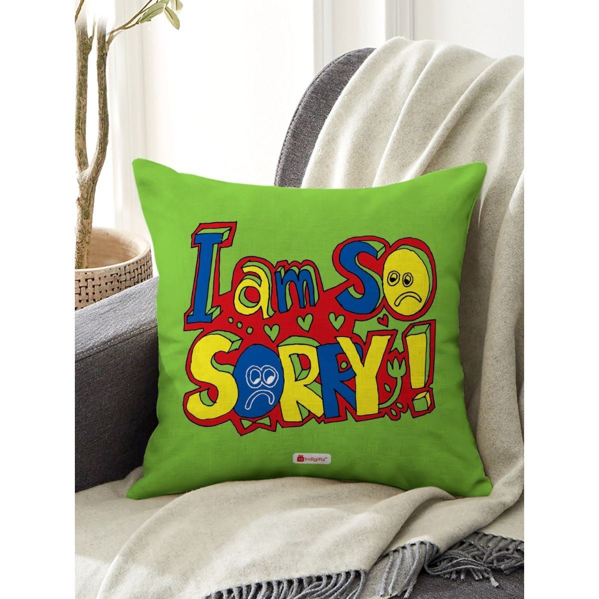 Indigifts Day Gift I Am So Sorry Quote Green Cushion Cover With ...