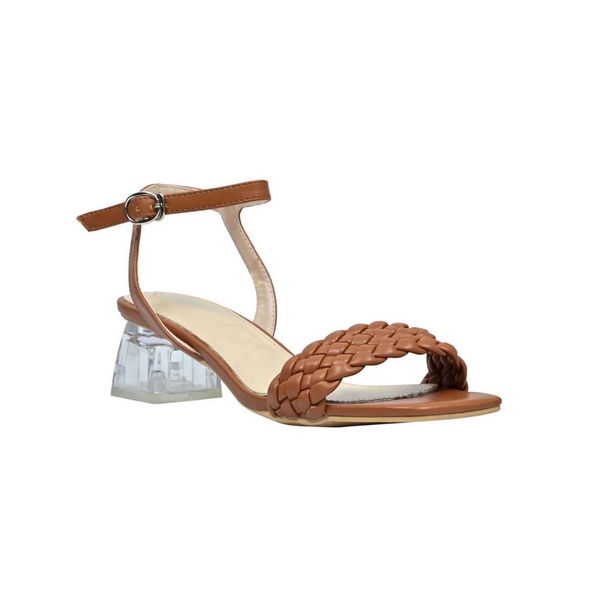 Buy Jove Women Tan Woven Ankle Loop Heel Sandals Online