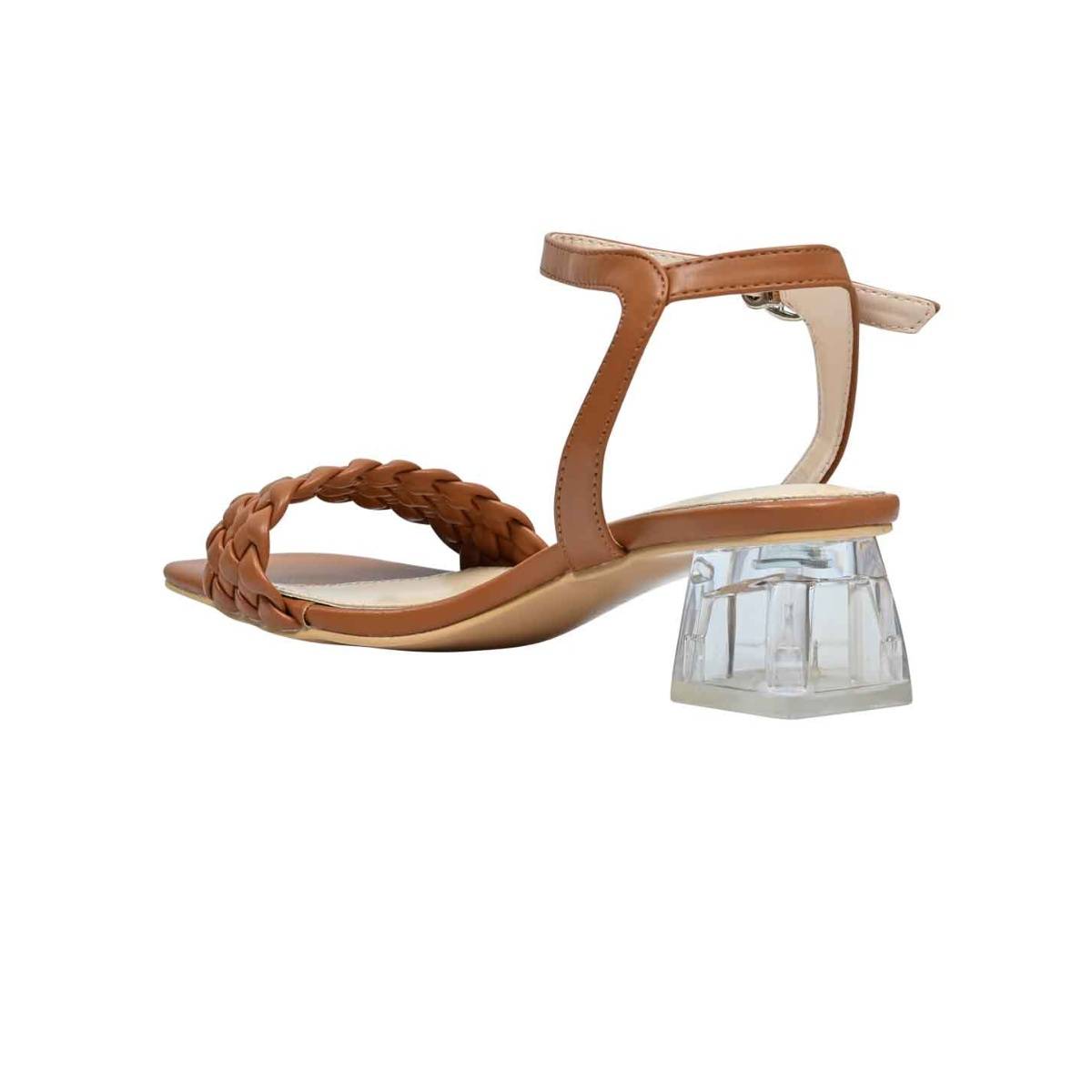 Buy Jove Women Tan Woven Ankle Loop Heel Sandals Online