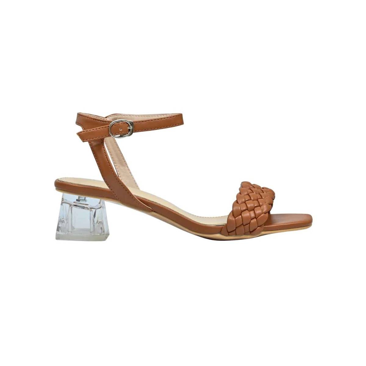 Buy Jove Women Tan Woven Ankle Loop Heel Sandals Online