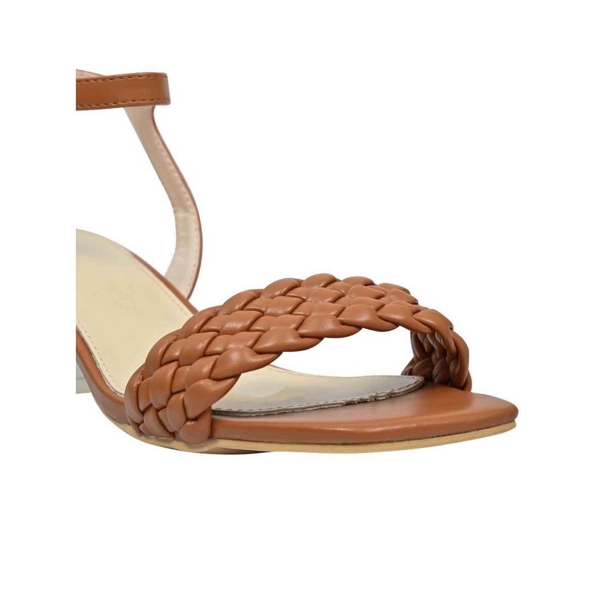 Buy Jove Women Tan Woven Ankle Loop Heel Sandals Online