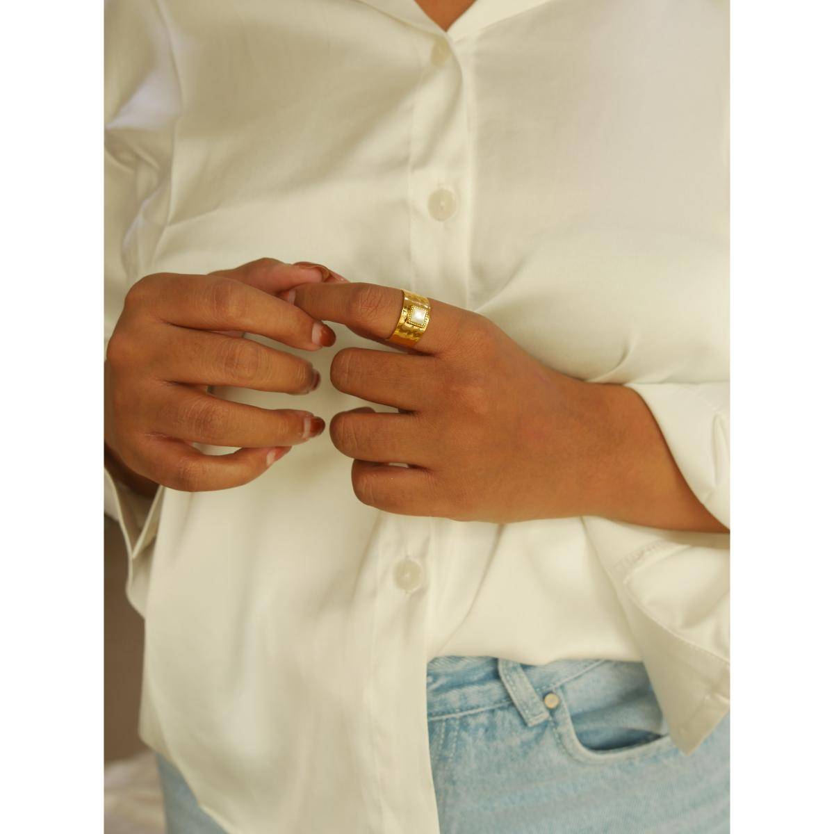 Aphrodyte Me Chunky White Stone Studded Adjustable Ring