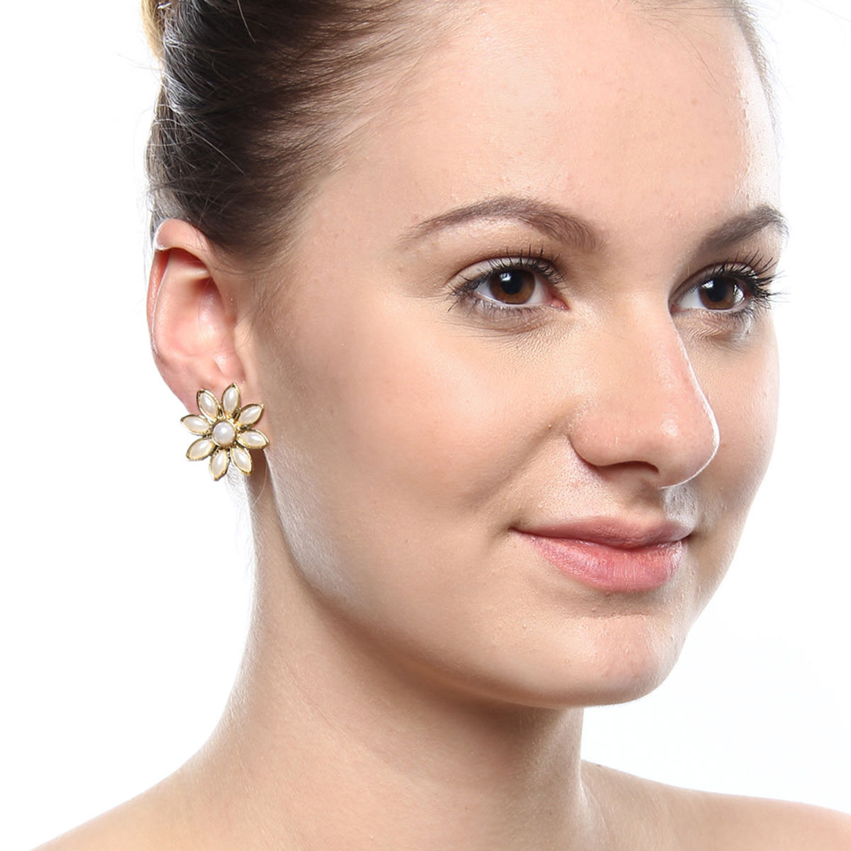 Fida Classic Gold And Pearl Floral Stud Earrings Buy Fida Classic Gold