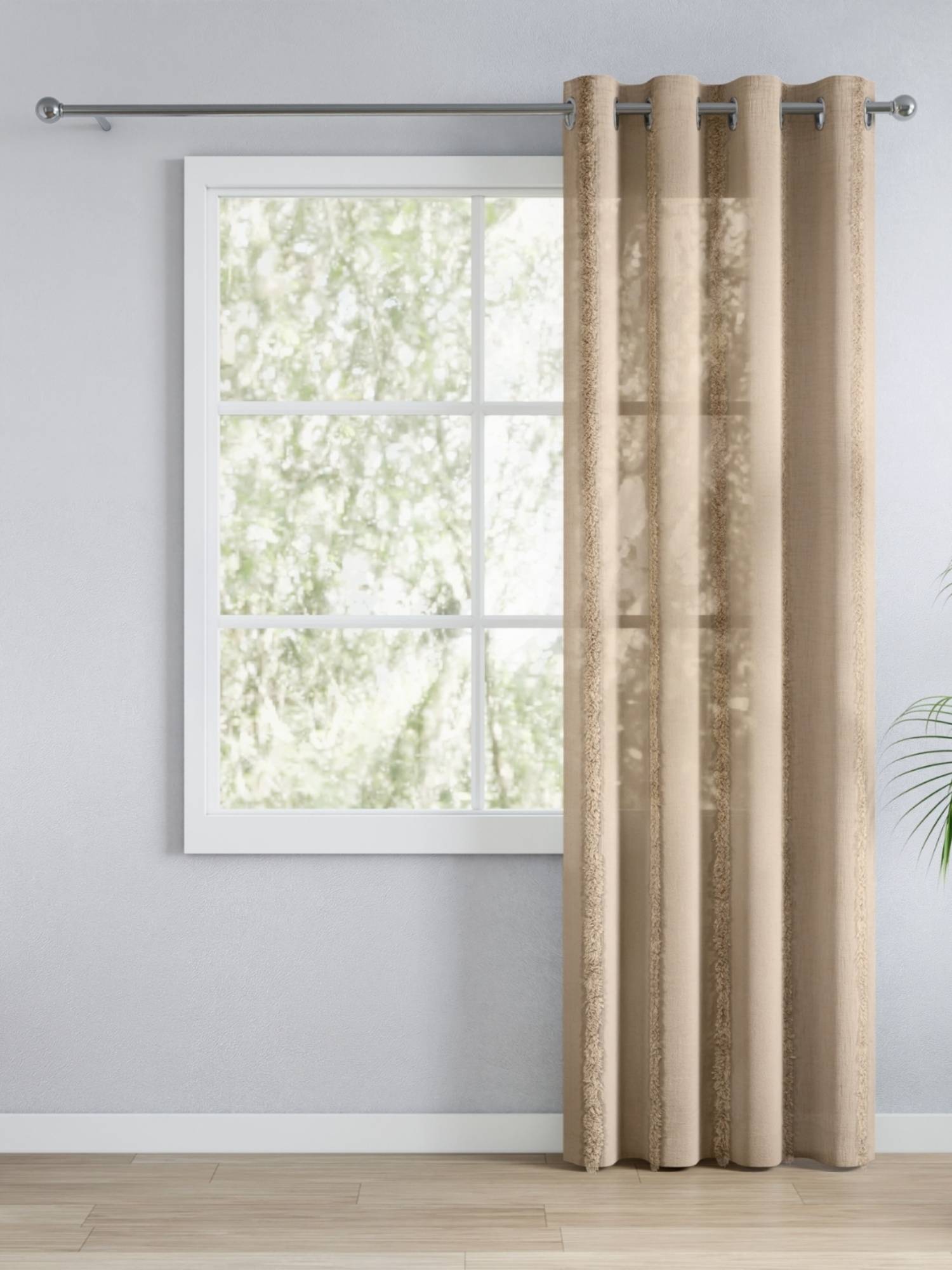 Haus & Kinder Brown Sheer Feathering Frindge Door Curtain (7 Feet)