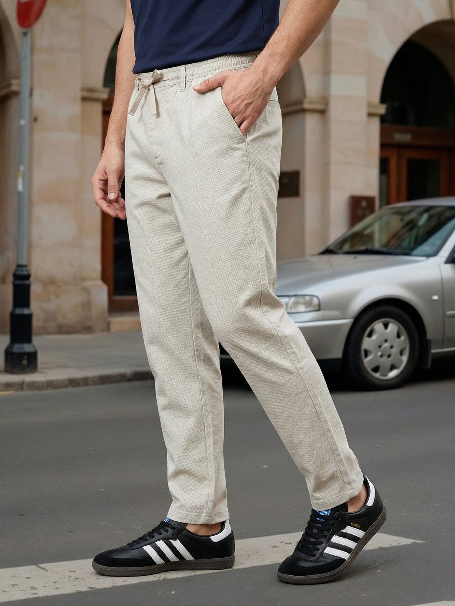 Buy Nobero Men Grey Relaxed Drawcord Trouser Online