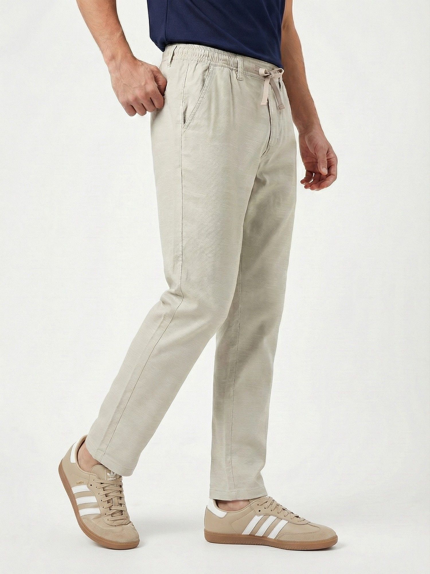 Buy Nobero Men Grey Relaxed Drawcord Trouser Online