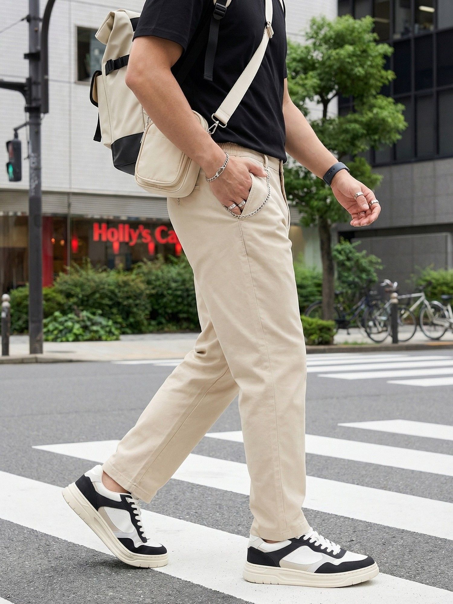 Buy Nobero Men Beige Classic Stretch Chinos Online
