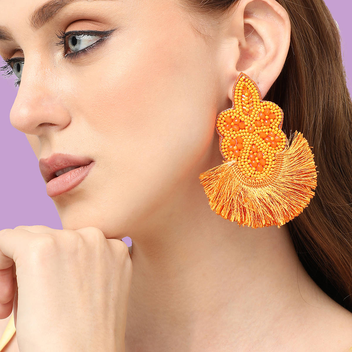 SOHI Orange Contemporary Drop Earrings