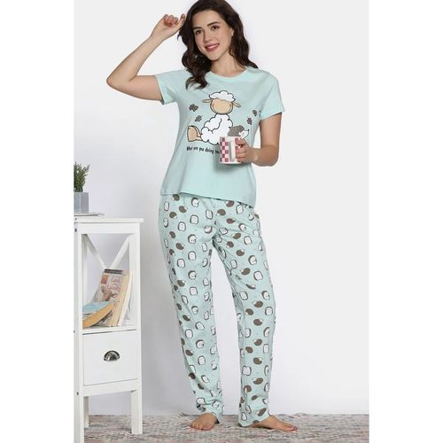 Buy Zivame Green Printed Regular Fit T-Shirt and Pyjama (Set of
