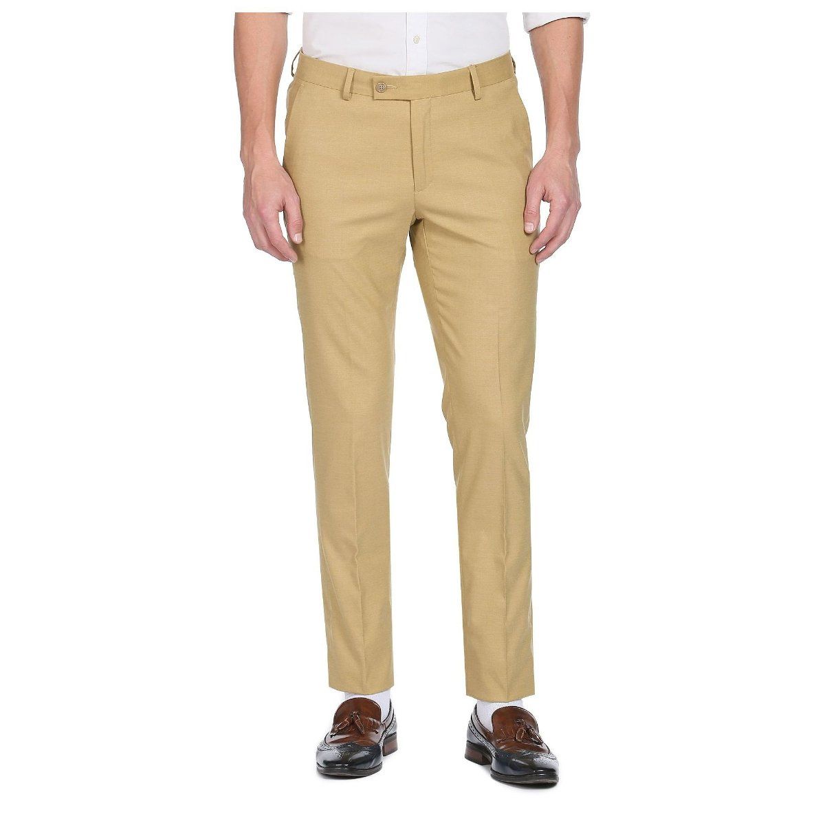 Arrow Men Khaki Regular Fit Solid Formal Trousers Buy Arrow Men Khaki  Regular Fit Solid Formal Trousers Online at Best Price in India  NykaaMan