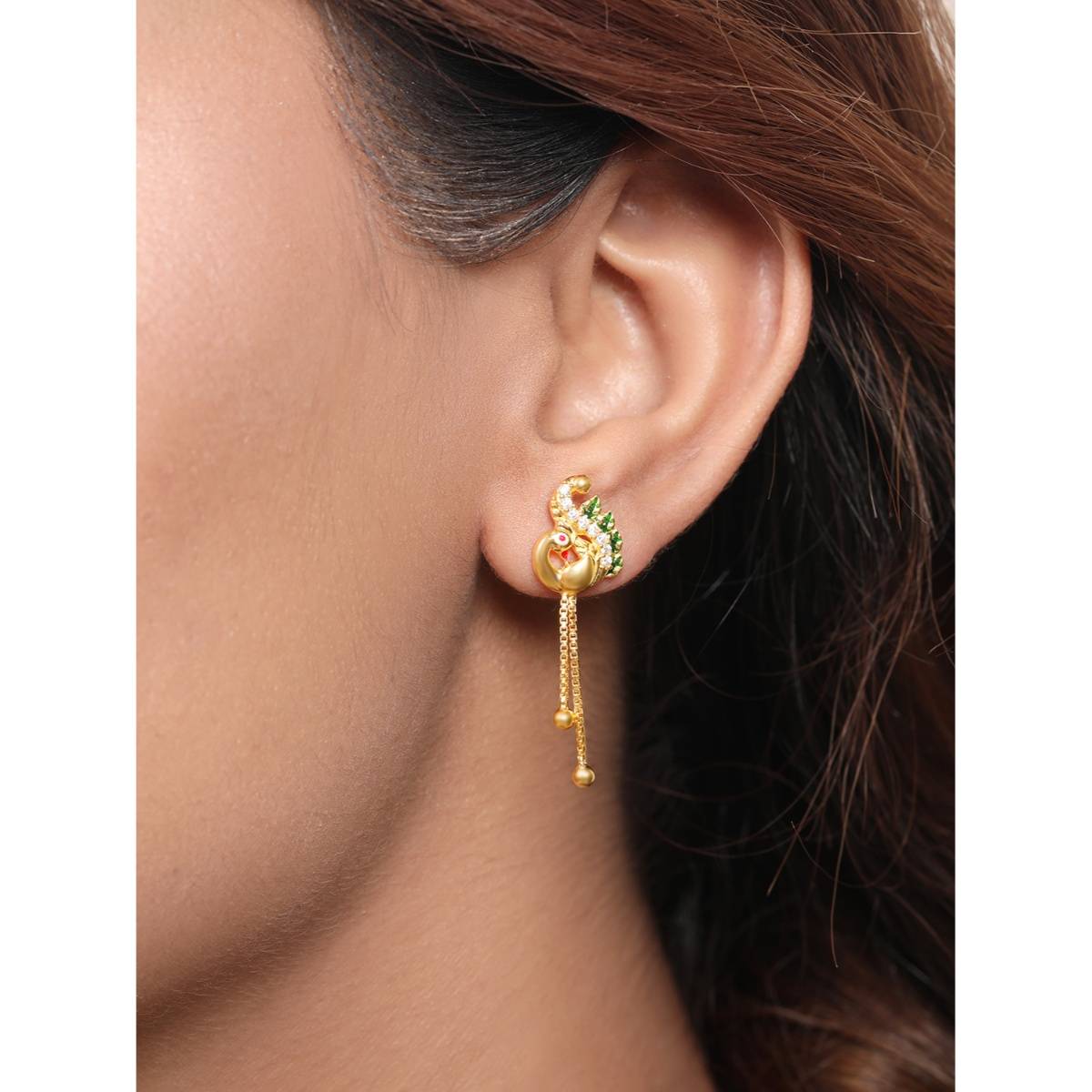 Zavya Regal Plumage Gold-Plated 925 Sterling Silver Peacock Drop Earrings