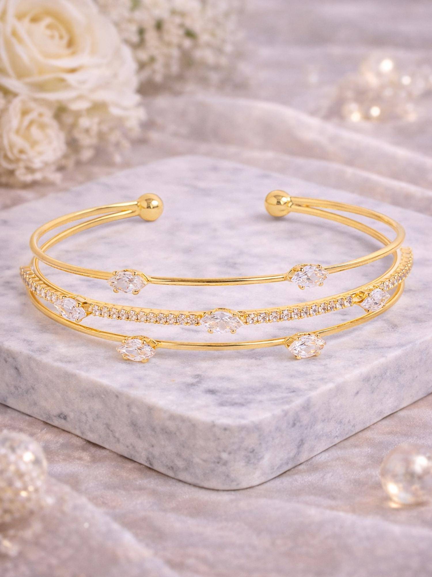 Estele Women Gold Tone Crystal Stone Studded Cuff