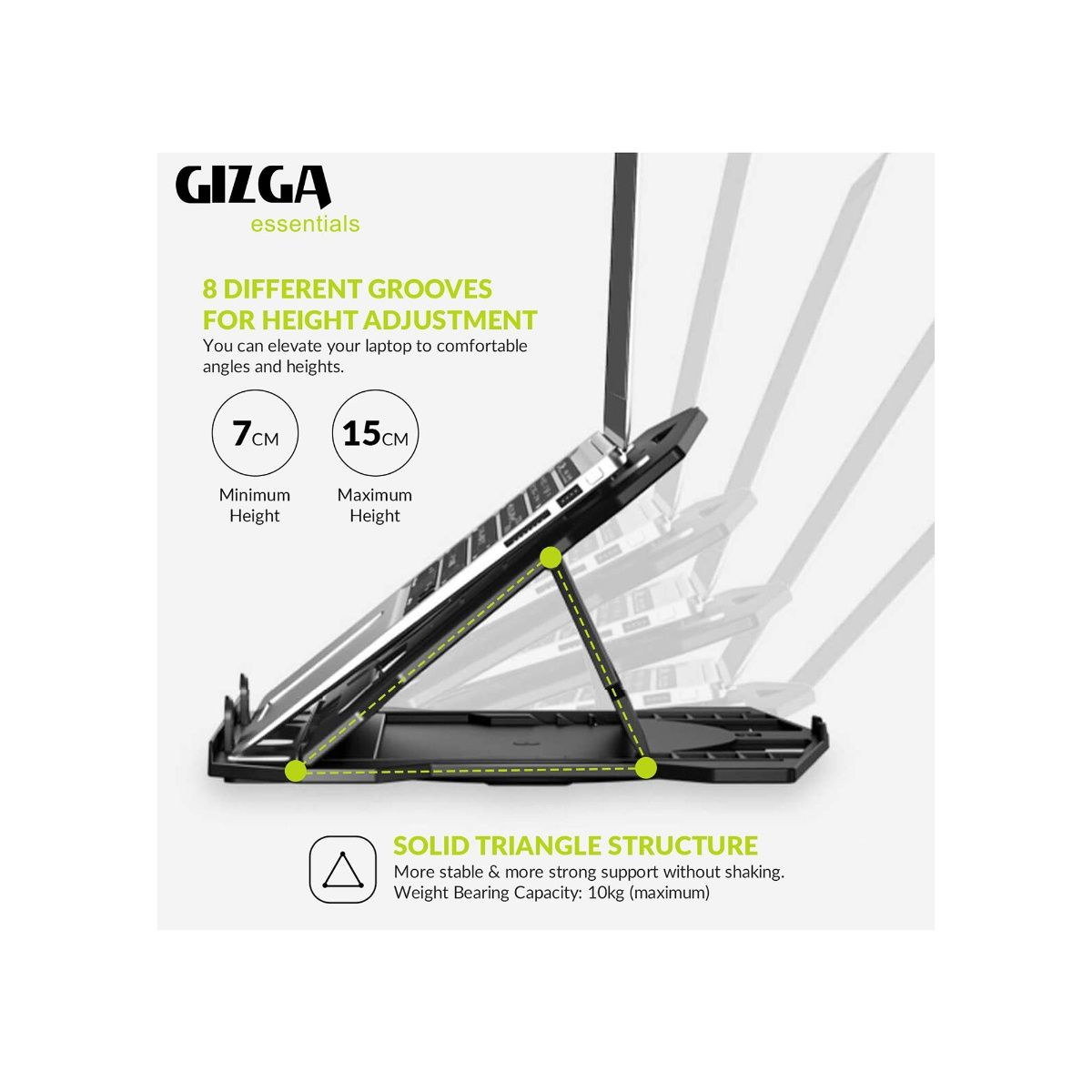 Gizga Essentials 2in1 Laptop+Mobile Stand, 12" to 15.6" Laptops, 8