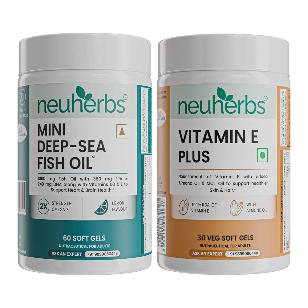 Neuherbs Mini Deep Sea 1000mg Fish Oil Softgels (Lemon) & Vitamin E Plus Capsules
