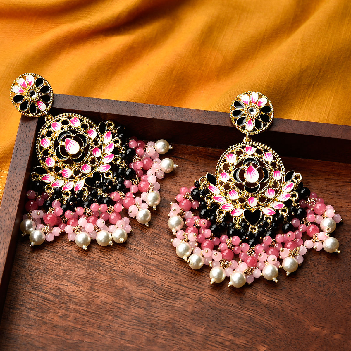 ACCESSHER Pink Druzy Gold Plated BlackPink Tassel Earrings For Women   Amazonin Fashion