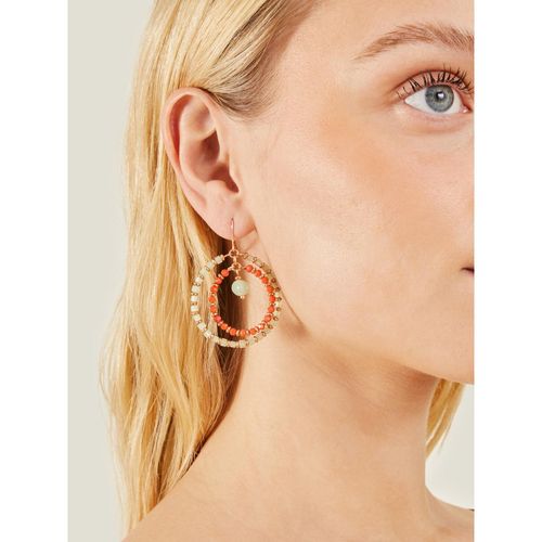 Accessorize London Women Pink Bead and Thread Hoop Earrings
