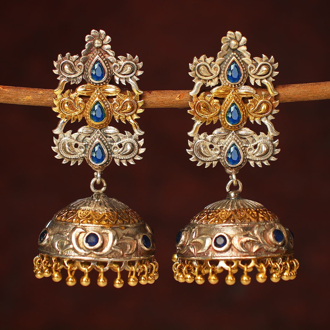 Peora Indian Ethnic Jaipur Rajsthan Oxidised Silver Gold Dual Tone ...